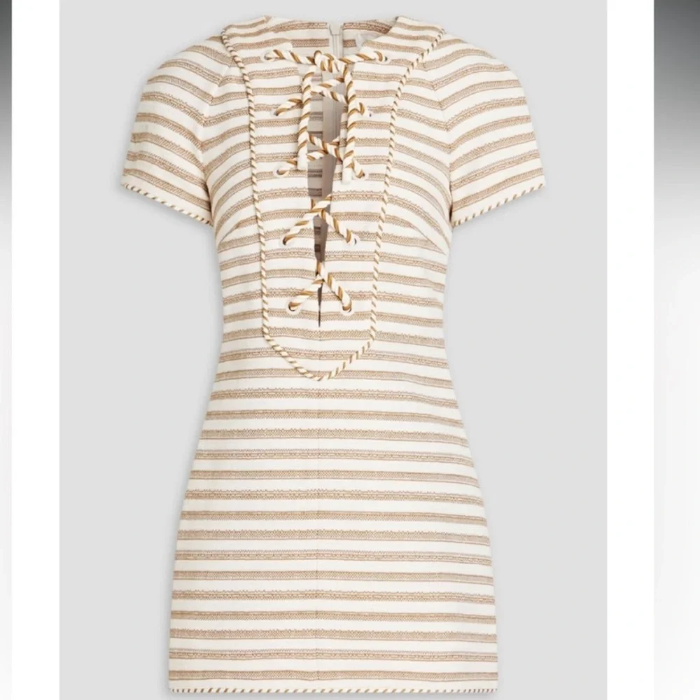 Zimmerman Lace-Up Striped Cotton-Blend Mini Dress - Picture 3 of 8